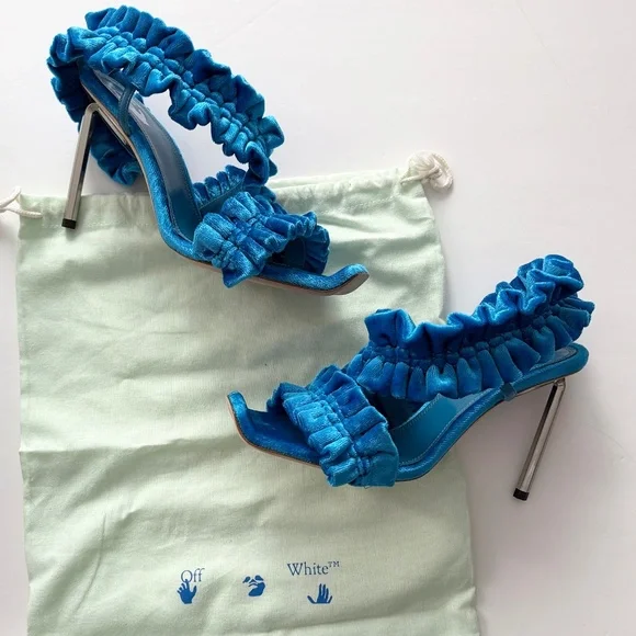 Off White allen curtain velvet ruffle sandals - Picture 2 of 13